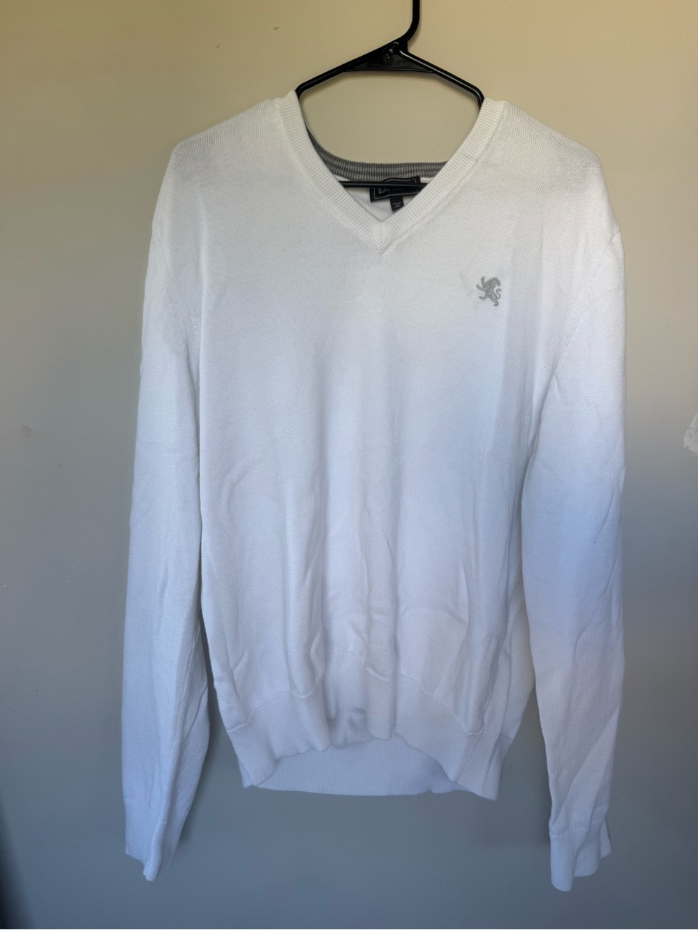 Vintage Express White V-Neck Knit Sweater - Size XL